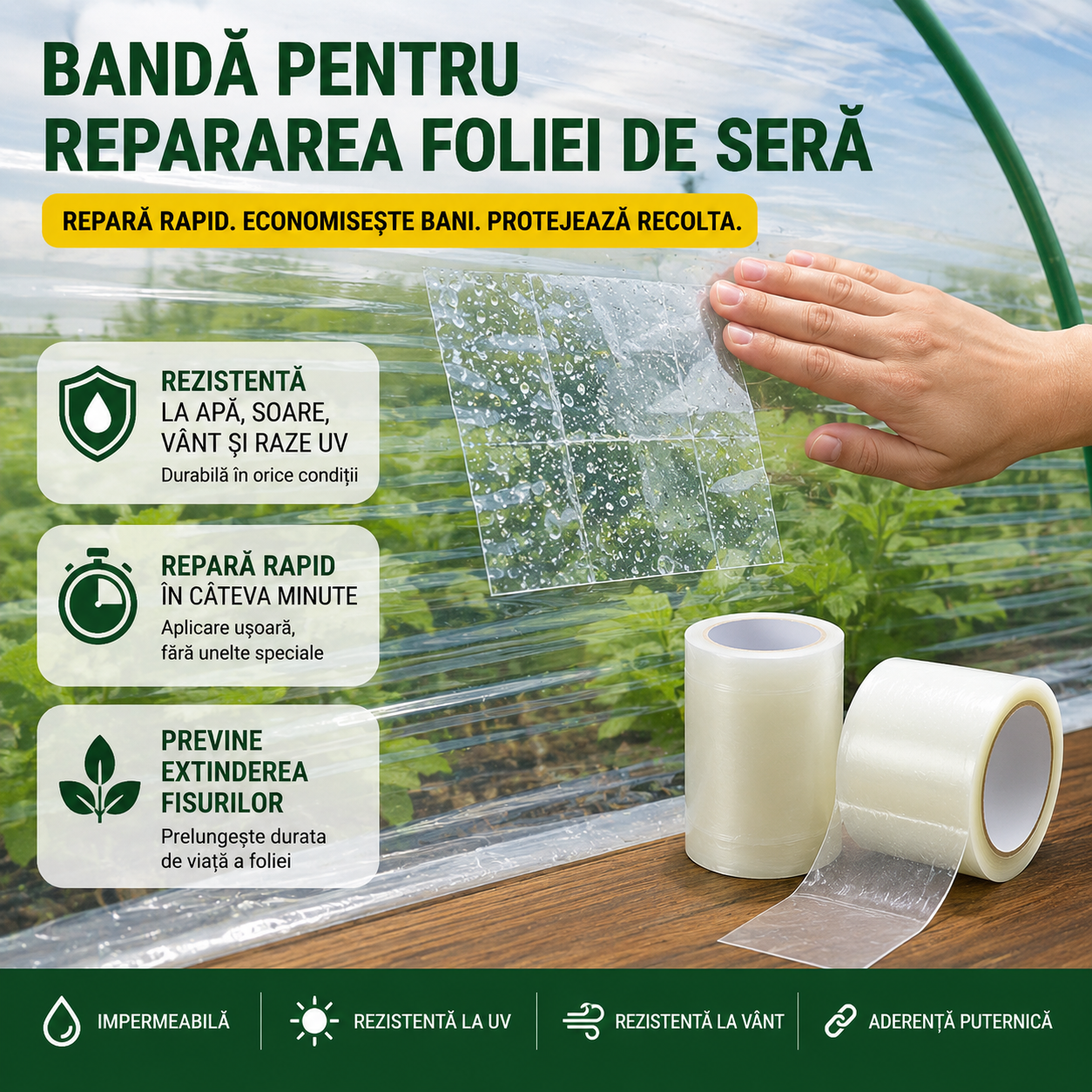 Bandă Adezivă Rezistentă pentru Repararea Solarului 10cm x 10 m